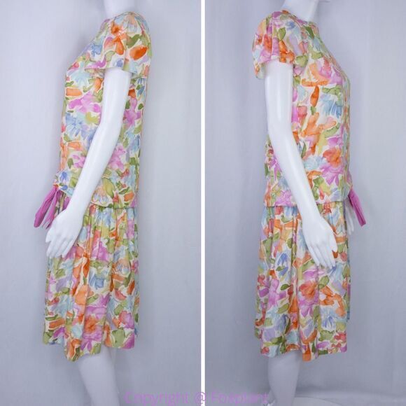 Vintage Sylvia Whyte for Saks Fifth Avenue multicolor floral print dress size 14 - Picture 4 of 16